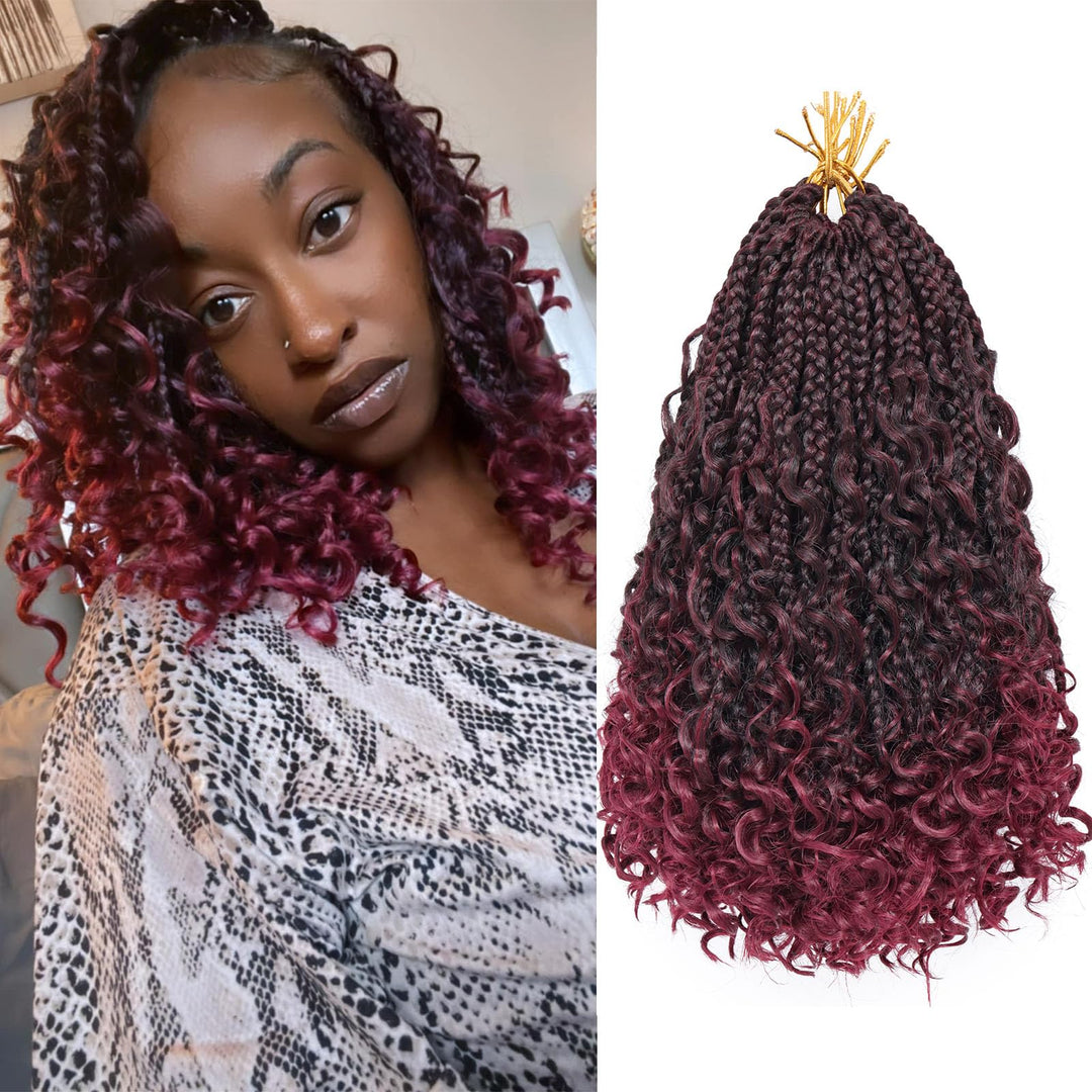 Goddess Box Braids Crochet Hair For Woman 12 Inch 7Packs Short Pre-Looped Crochet Box Braids Curly Ends Bohemian Hippie Braids B