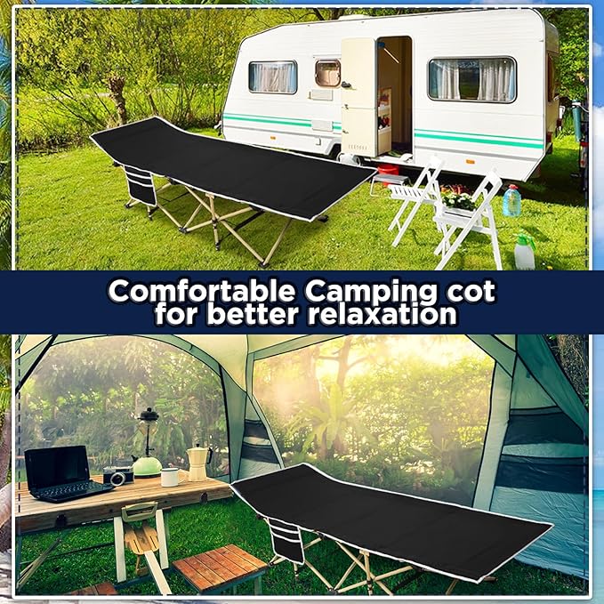 Wenqik 2 Pack 450lbs Max Load Camping Cot for Adults with Carry Bag Portable Folding Outdoor Sleeping Cot Heavy Duty Bed for Traveling Camp Military Office Nap Beach Home Lounging