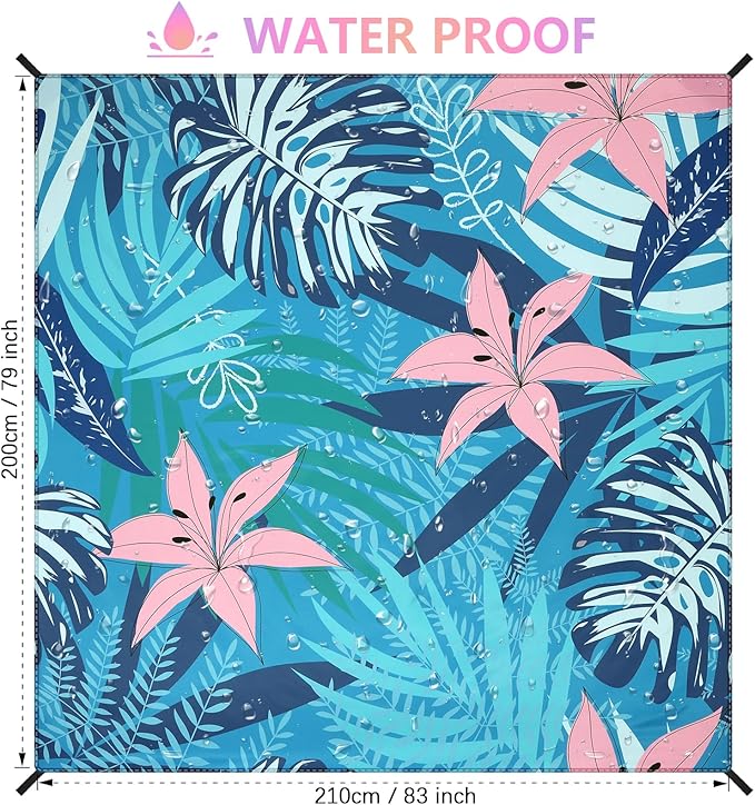 Beach Blanket Waterproof Sandproof Beach Mat 79" X 83" /10'x9'for 2-8 Adults Quick Drying Outdoor Picnic Mat Beach Accessories for Travel, Camping, Hiking