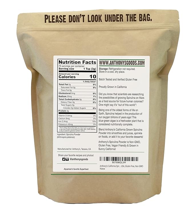 Anthony's California Spirulina Powder, 8 oz, Product of USA, Gluten Free, Non GMO