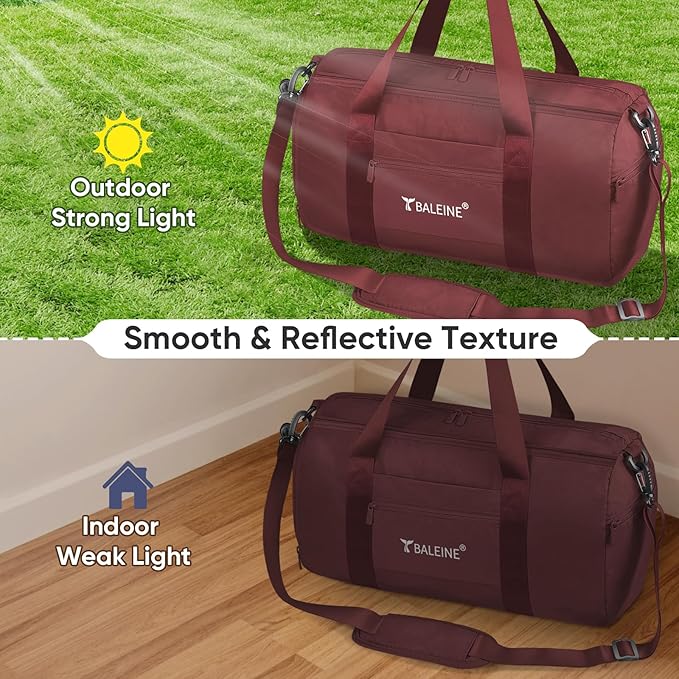 BALEINE Gym Bag for Women and Men, Small Duffel Bag for Sports, Gyms and Weekend Getaway, Waterproof Dufflebag with Shoe and Wet Clothes Compartments, Lightweight Carryon Gymbag (Red)