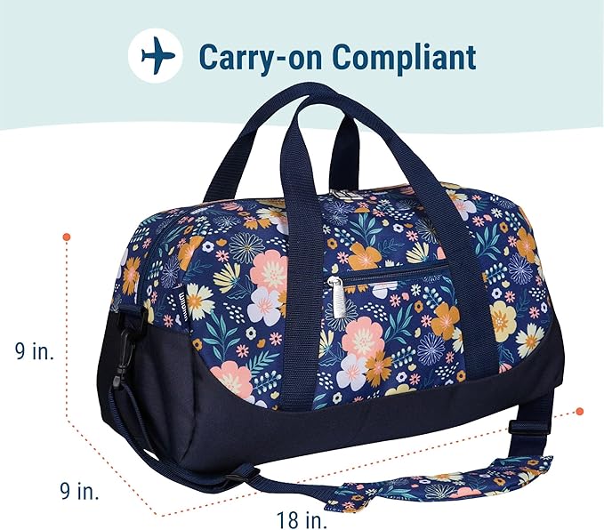 Wildkin Kids Overnighter Duffel Bag – Carry-On Size, Ideal for School & Sleepovers – Wildflower Bloom