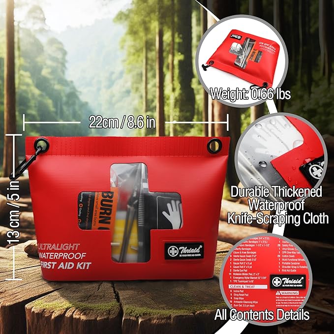 120 PCS Waterproof First Aid Kit, Portable Small Boat Dry Bag Bug Out Bag, Emergency Medical Kit Ideal for Boating, Camping, Fishing, Kayaking, Floating, Red