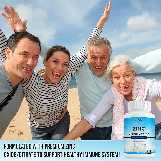 Aamatec Life Zinc Supplement 50 mg - Oxide/Citrate for Immune Support and Metabolism Support - Vegan Zinc 50mg Supports Heart and Eye Health - 100 Tables for Men and Women