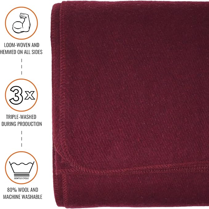 Arcturus Military Wool Blanket - Warm, Thick, Washable - Great for Outdoors, Camping, Stadium Blanket, Picnics, Travel - Car & Bushcraft Survival Kits, Large 64in x 88in 4.5 lb