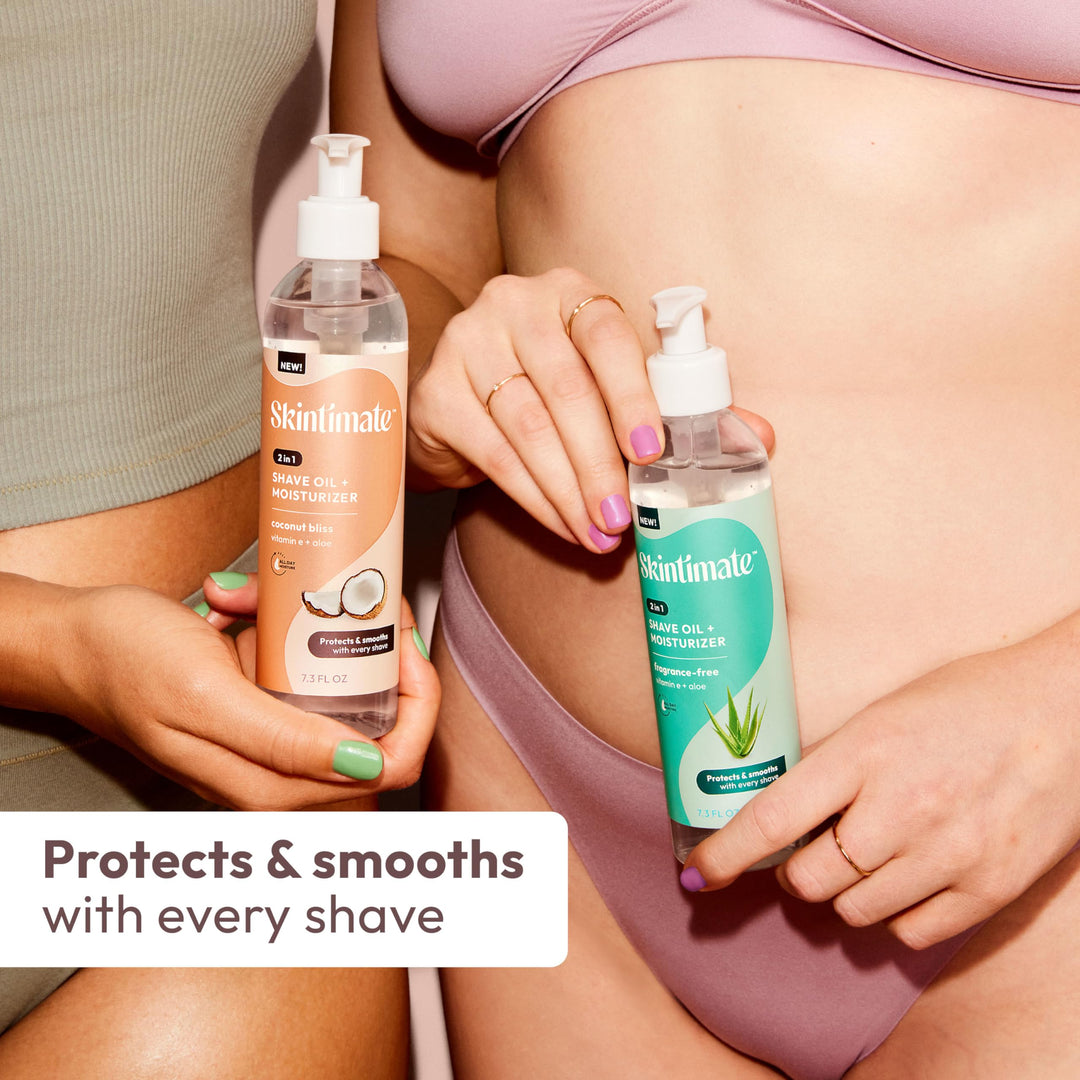 Skintimate 2-in-1 Shave Oil & Moisturizer, Coconut Bliss, 7.3oz | Shaving Oil, After Shave for Women Bikini Area Moisturizer with Vitamin E and Aloe, Shaving Cream Alternative, 7.3 fl oz