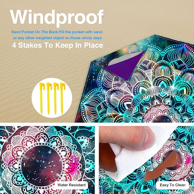 Beach Blanket, Waterproof Sandproof Beach Mat Oversized 79 X 83 Inch for 4-6 Adults, Lightweight Picnic Blanket, Portable Picnic Mat for Outdoor Travel Camping Hiking with 4 Stakes & 4 Corner Pocket