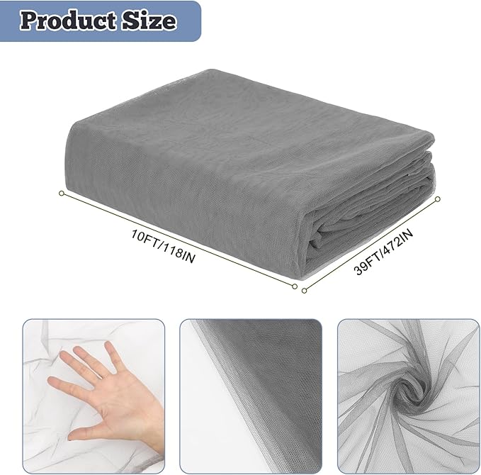 Mosquito Netting 39x10Ft Garden Mesh Netting, Fly Bird Net Barrier Hunting Blind Plant Protecting Net, 3x12m Gray