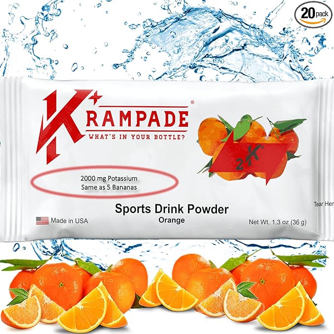 Original 2K - 2000 mg Potassium Electrolyte Powder Drink Mix | Cramp Relief - Hydration - Increased Performance | Orange - 20 Single Serving Packets