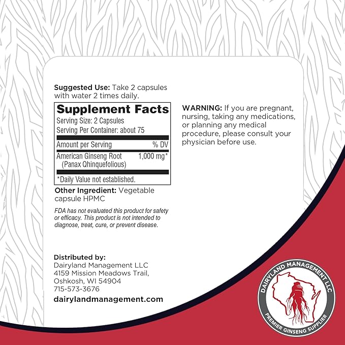 Dairyland American Ginseng Powder 16 oz and Capsules 150 ct of Wisconsin Ginseng – Direct from Farmer to Consumer 西洋参