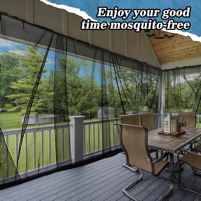 Mosquito Net for Patio - 10Ft x 65Ft for Each Garden Mesh Screen Barrier, Super Dense Patio Netting for Balcony Porch Umbrella Fruit Tree Gazebo Canopy RV Camping, Black