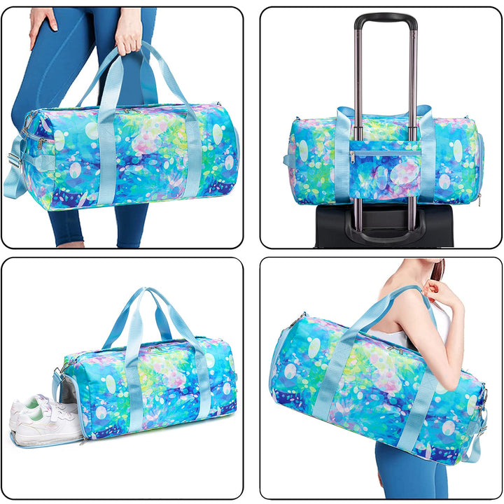 Duffle Bag for Girls Dance Bag Sport Gym Bag Weekender Carry On Workout Duffel Overnight Shoulder Bag with Shoe Compartment (Blue)