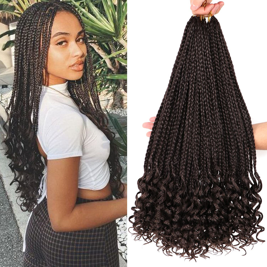 Urnice 7 Packs 18 Inch Crochet Box Braids Hair With Curly Ends Prelooped Bohemian Goddess Box Braids Crochet Hair Crochet Braids