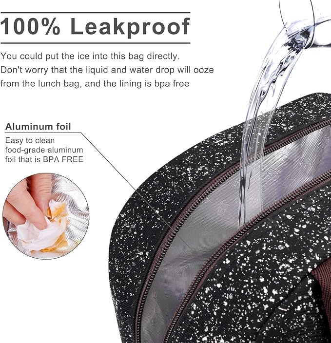 BALORAY Lunch Bag for Women Men Insulated Lunch Box for Adult Reusable Lunch Tote Bag for Work, Picnic or Travel (Black Starry)