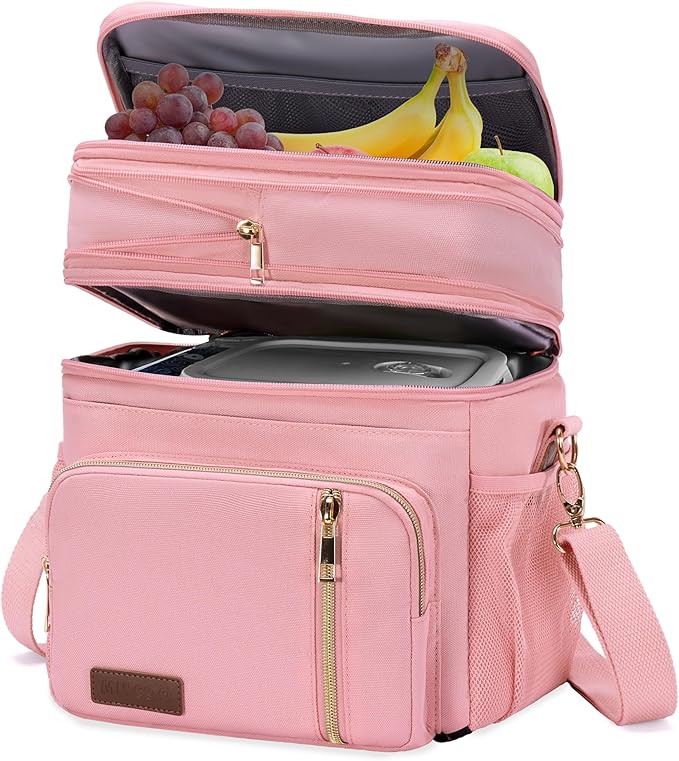 MIYCOO Lunch Bag & Lunch Box for Women Men Double Deck - Leakproof Insulated Soft Large Lunch Cooler Bag, Pink,15L