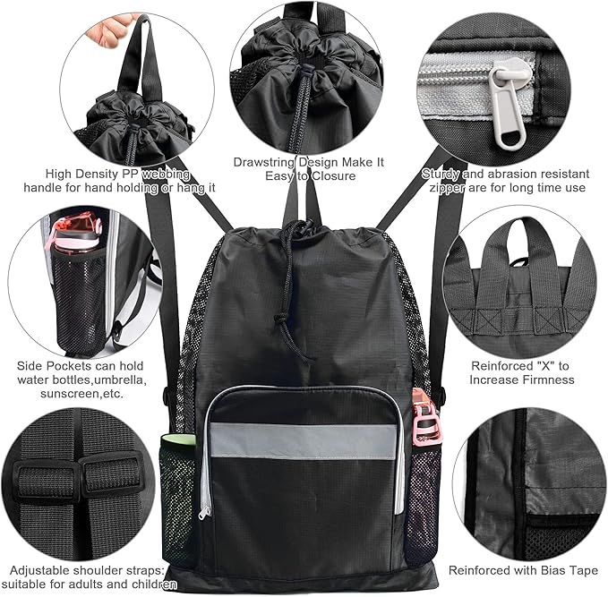 BeeGreen Drawstring Backpack for Men Women Athletic Gym Sports Workout Beach Swim …