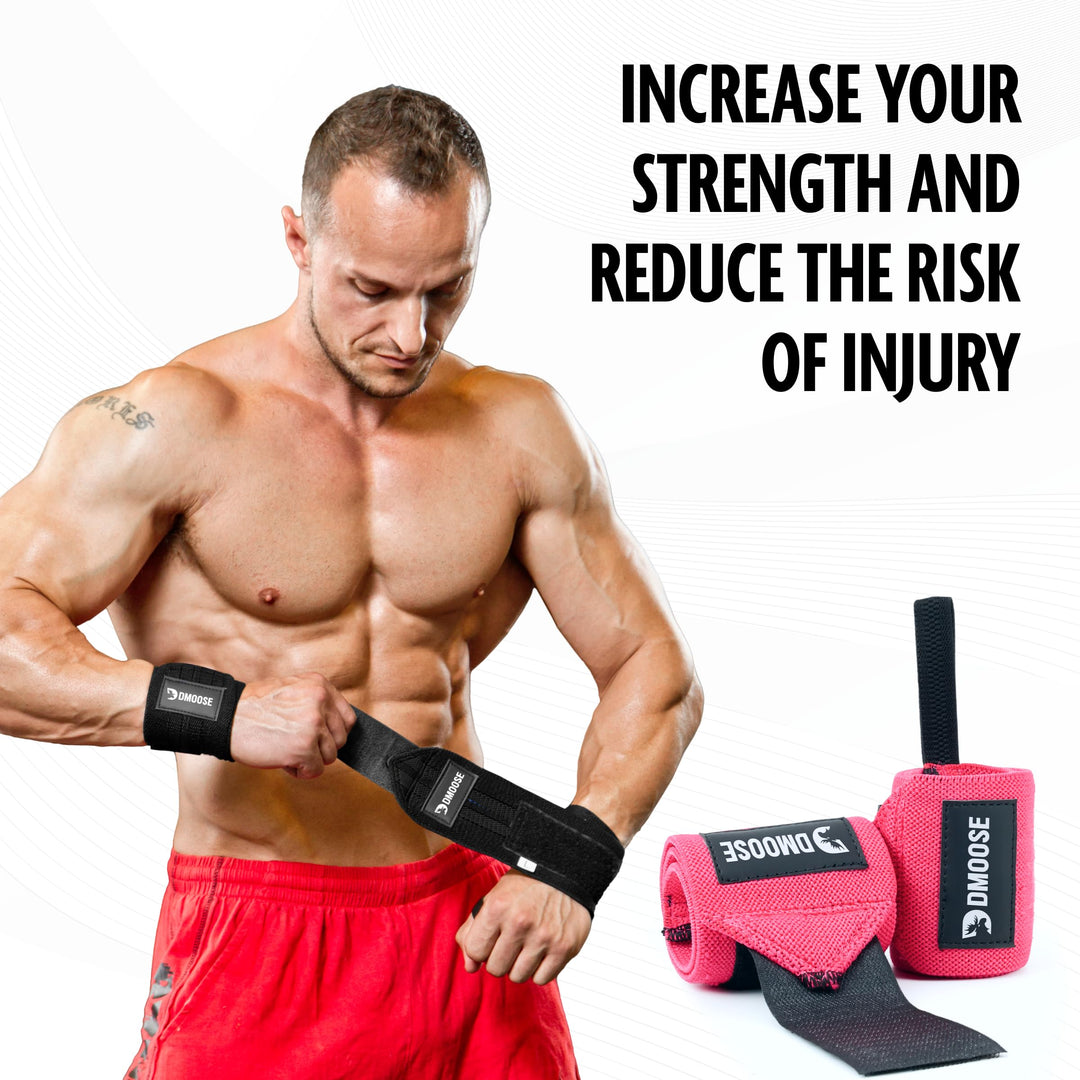 DMoose Wrist Straps for Weightlifting 12 and 18 Inches Thumb Loops with Wrist Support for Workouts Powerlifting Wrist Straps for Weight Lifting Men and Women Pink