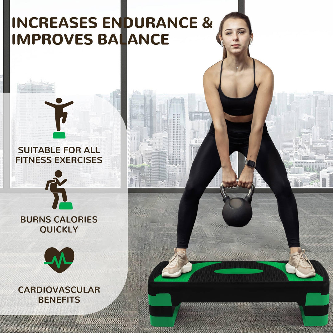 BalanceFrom 31-Inch Lightweight Portable Adjustable Height Workout Aerobic Stepper Step Platform Trainer, Black/Green