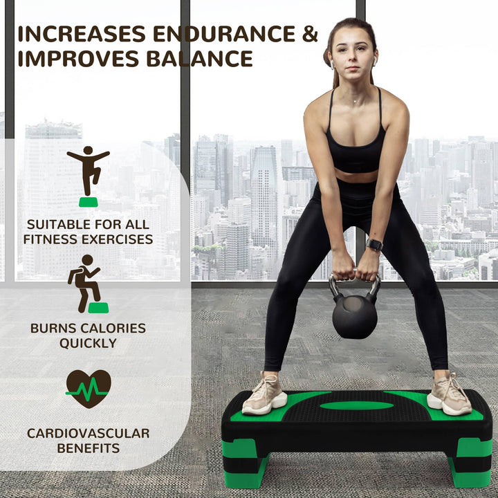 BalanceFrom 31-Inch Lightweight Portable Adjustable Height Workout Aerobic Stepper Step Platform Trainer, Black/Green