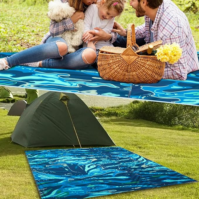 Beach Blanket Sandproof Beach Mat,118" X 110" for 1-8 Adults,Lightweight Quick Drying Picnic Mat for Travel, Camping, Hiking,Portable Beach Blanket