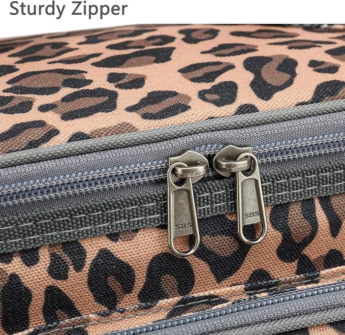 FlowFly Insulated Reusable Lunch Bag Adult Large Lunch Box for Women and Men with Adjustable Shoulder Strap,Front Zipper Pocket and Dual Large Mesh Side Pockets,Leopard