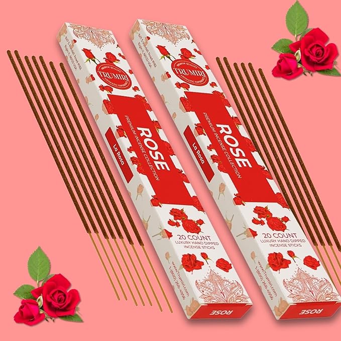 Rose Incense Sticks - Incienso de Rosas - Total 40 Insence-Sticks - Dual Pack of 20 Insense - Inciensos - Inscents - Natural Non Toxic Ingredients - Incents - Incence - Inscense - Insents