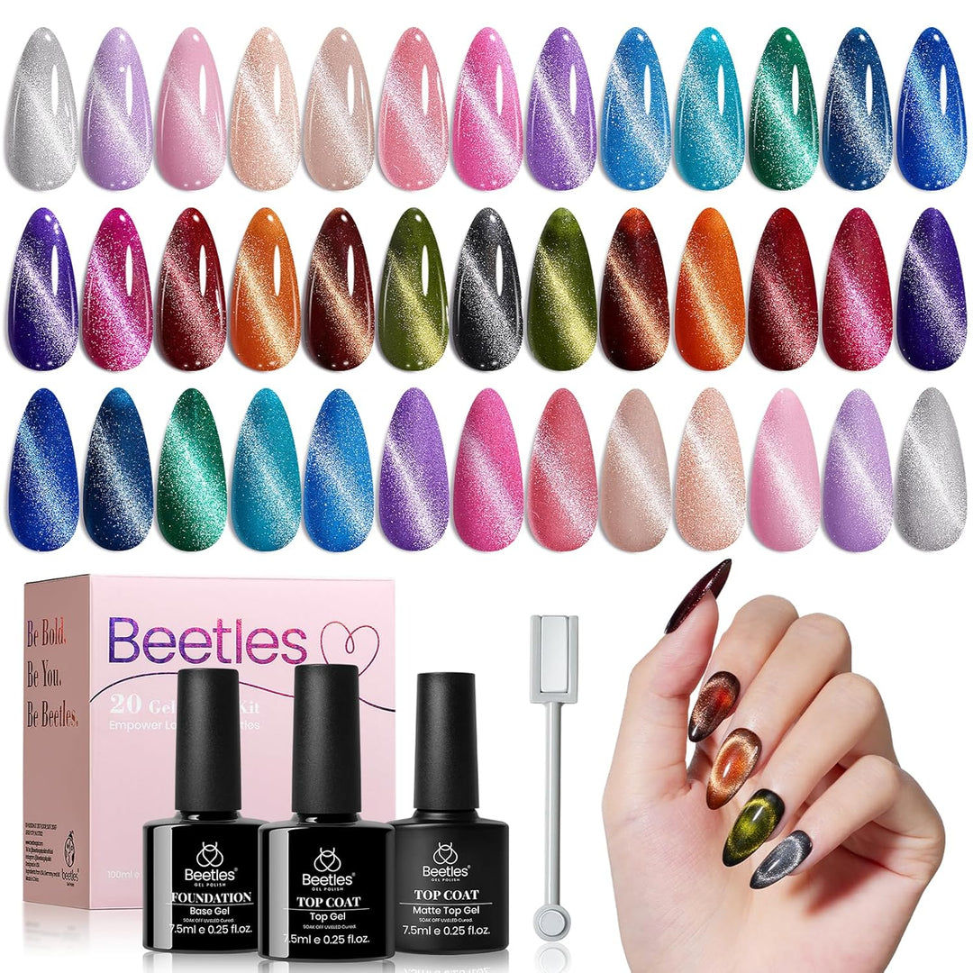 Beetles 23-Pc Glitter Gel Nail Polish Set | Brown, Pink, Blue, Green | UV Soak Off