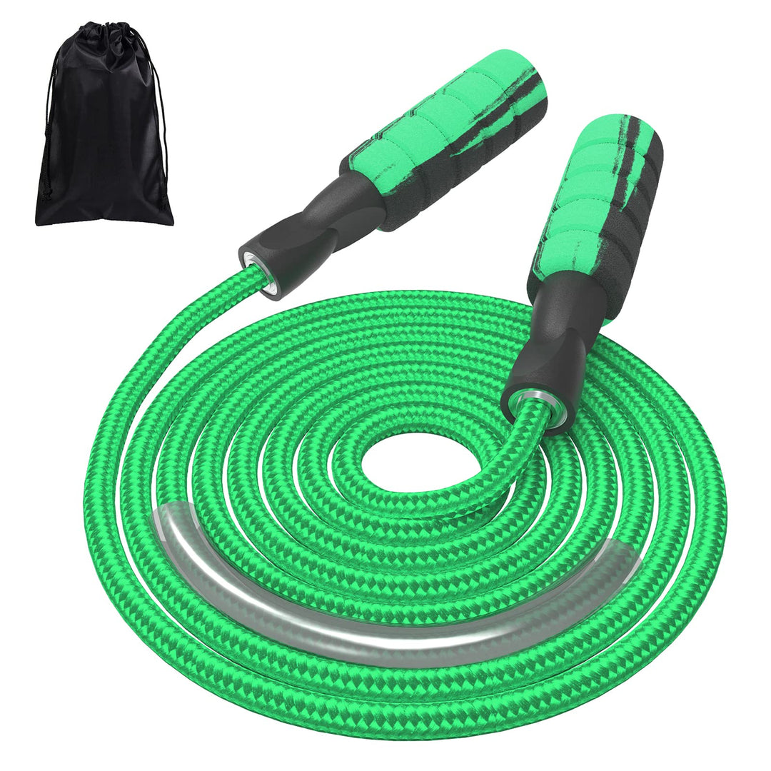 FITMYFAVO Jump Rope Cotton Adjustable Skipping Weighted jumprope for Women，Adult and Children Athletic Fitness Exercise Jumping Rope (Green)