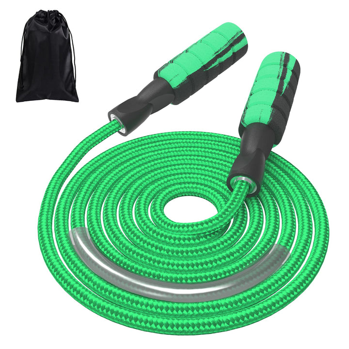 FITMYFAVO Jump Rope Cotton Adjustable Skipping Weighted jumprope for Women，Adult and Children Athletic Fitness Exercise Jumping Rope (Green)