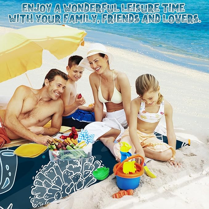 Beach Blanket Waterproof Sandproof 1-7 Adult Oversized 78 '' × 81 '' Lightweight Durable Compact Sand Free Beach Mat for Travel Camping Hiking Picnic Blanket Extra Large