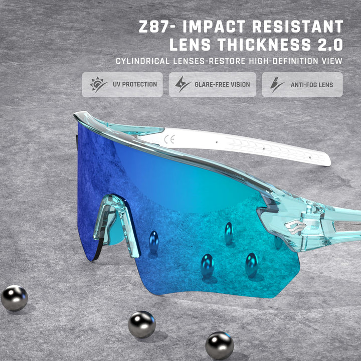 TOREGE Z87 Sunglasses for Men Women Cycling Fishing Running Driving Baseball Anti-fog Sports Sunglasses UV Protection 02EV (Transparent Green Blue&White&Ice Blue Lens)