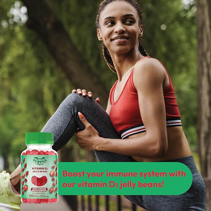 Vitamin D3 Jelly Bean Gummies for Adults, Immunity Support, 2000 IU Vitamin D, Nutritional Vegetarian Supplements, 120 Strawberry Blast Jelly Beans, Kosher