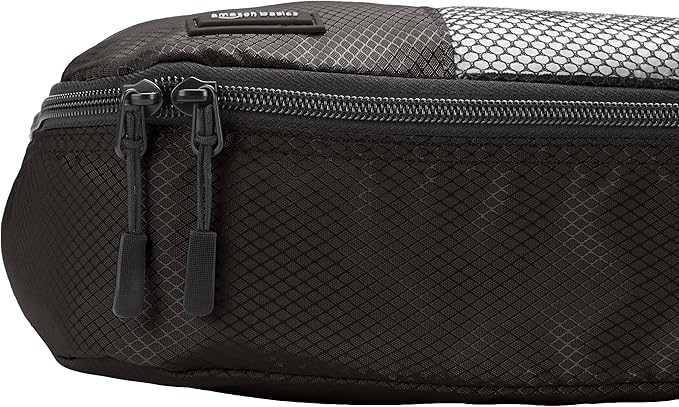 Amazon Basics Slim Packing Cubes for Travel, Packing Organizers, 4-Piece-Set With Double Zipper Pulls and Mesh Top Panel, 100% Durable Polyester, Black, 14"L x 5"W x 3"H
