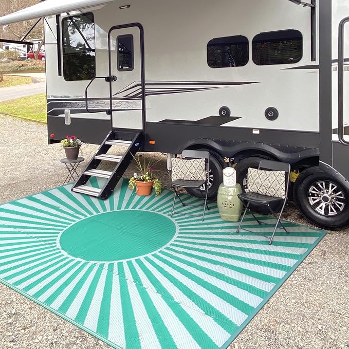Anidaroel 8x10 Outdoor Rug for Patios Clearance, Waterproof Camping Rug for Outside RV, Reversible Plastic Straw Outside Rugs, Large Outdoor Area Rug for Garden, Camper, Pool Deck(Green,8’x10’)