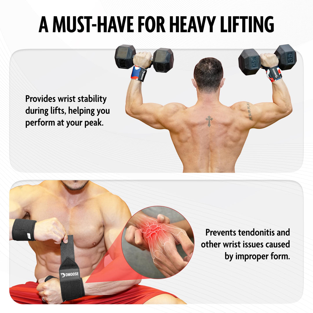 DMoose Wrist Straps for Weightlifting 12 and 18 Inches Thumb Loops with Wrist Support for Workouts Powerlifting Wrist Straps for Weight Lifting Men Women Navy Blue