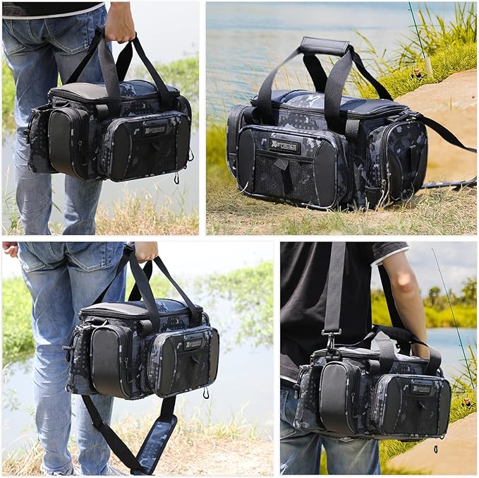 Fishing Bag - Waterproof Storage with 4 3600 Tackle Box, Saltwater & Freshwater Shoulder Bag for Camping, Hunting, Hiking, Travel