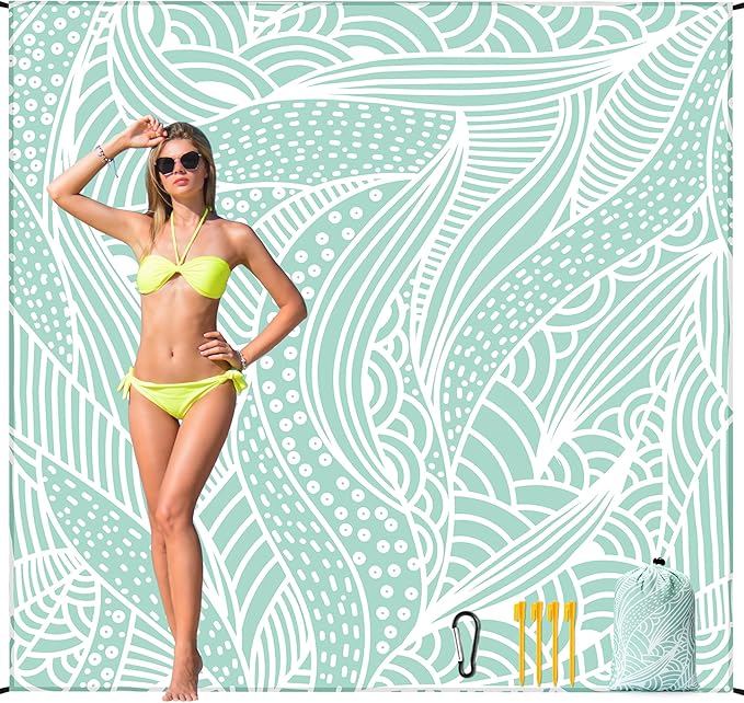 Beach Blanket Waterproof Sandproof Beach Mat 79”x 83” for 1-4 Adults Quick Drying Durable Outdoor Picnic Mat for Beach Festival Travel Picnic Camping Hiking (LBL-Ripple, 79"×83"(4 Person))