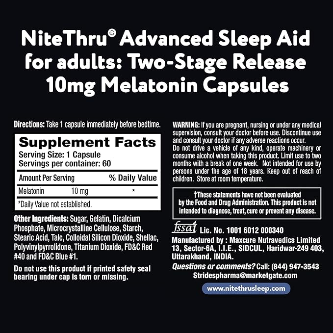 Advanced Sleep Aid Melatonin Dietary Supplement, 10mg Capsules, 60 Count