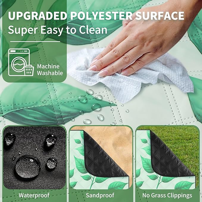 ANJ Outdoors (2025 Upgrade) Extra Large Waterproof Picnic Blankets | Foldable Sandproof Beach Blanket N Outdoor Blanket | 5-Layer Machine Washable Soft Picnic Mat for Camping, Grass, Park N Stadium