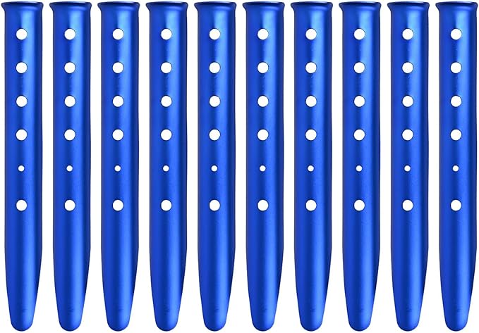 Aluminum Tent Stakes for Camping in Snow & Sand 10PCS Beach Canopy Tent Stakes U-Shaped Tent Pegs Lightweight Ground Nails for Beach Shade Canopy Hiking Backpacking Boating Picnic (Blue)