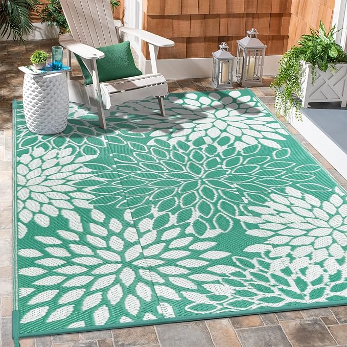 Anidaroel Outdoor Rugs 5x8ft for Patios Clearance Waterproof, Reversible Tropical Plastic Straw Camping Mat Outside Rug, Large Outdoor Area Rug for RV, Porch, Deck, Balcony, Picnic(5'x8')