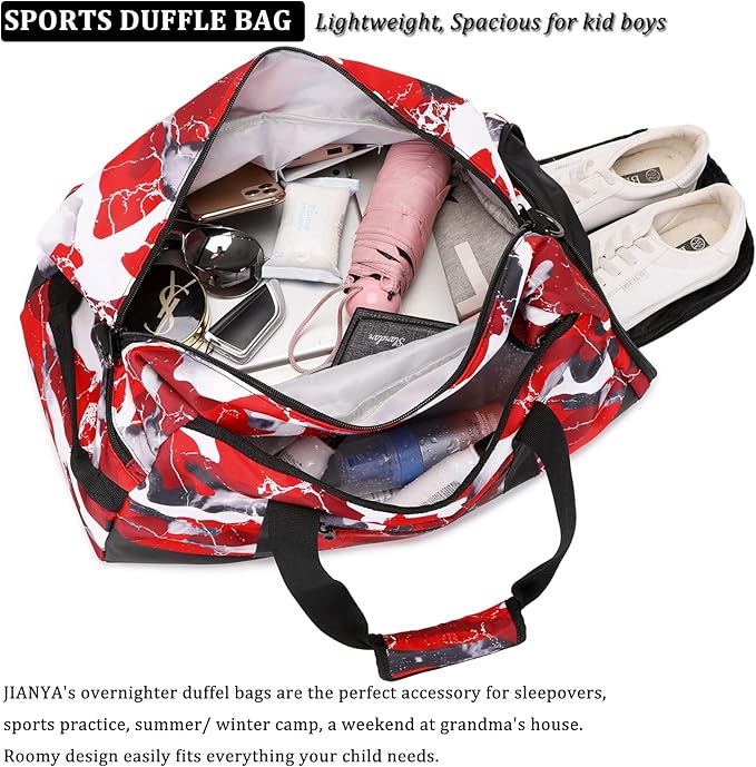 JIANYA Kids Overnight Duffle Bag Boys Sports Bag Gymnastics Bag with Shoe Compartment & Wet Pocket, Carry On Sleepover Bag Gym Bag for Kid Boys
