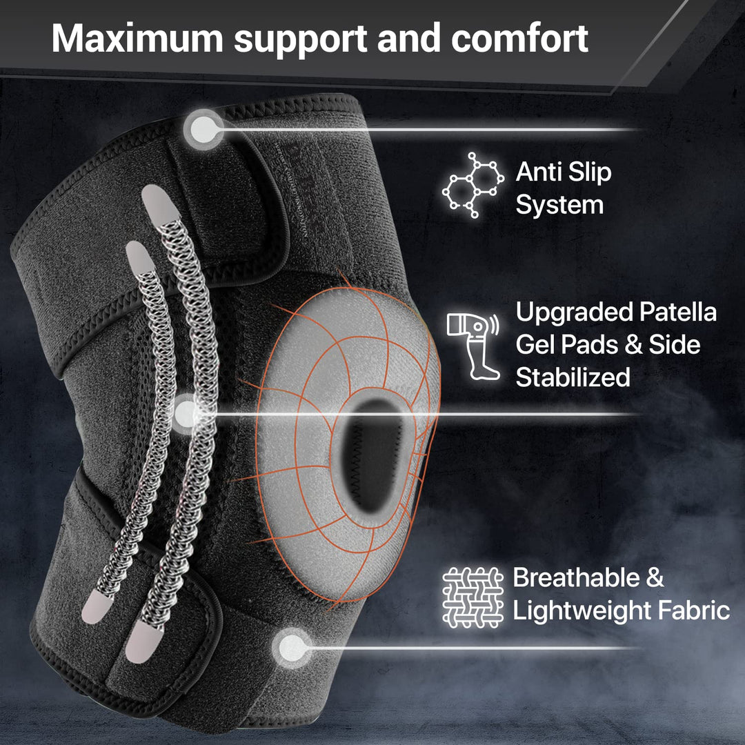 DR. BRACE ELITE Knee Brace with Side Stabilizers & Patella Gel Pads for Maximum Knee Pain Support and fast recovery for men and women-Please Check How To Size Video (Pluto, Small)