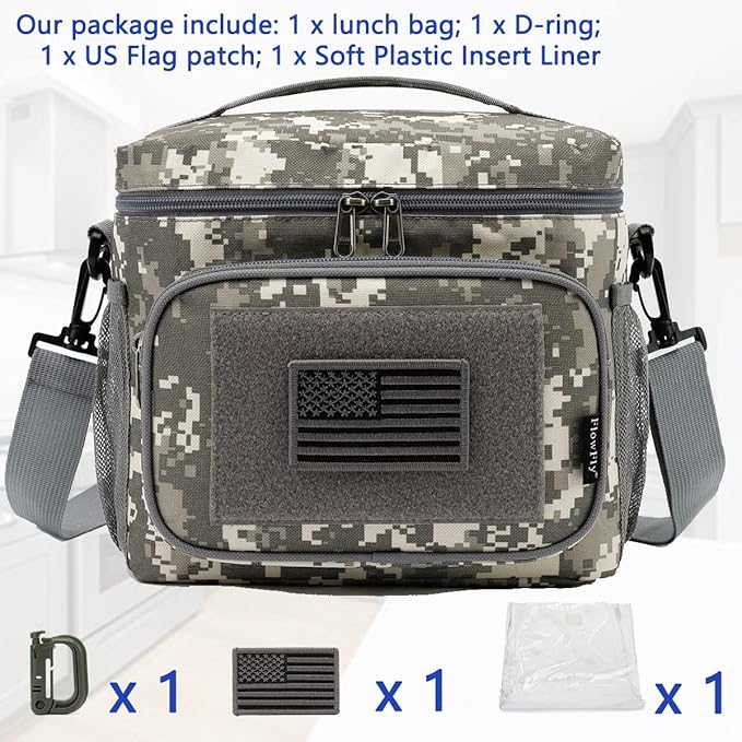 FlowFly Tactical Lunch Bag Large Insulated Lunch Box Cooler Tote for Men, Women with MOLLE/PALS Webbing (Digital#Camo, Medium)