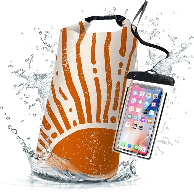 Waterproof Dry Bag,Roll Top Modern Yellow Sunburst Sunrise Waterproof Backpack 5L/10L/20L Floating and Lightweight Bags for Kayaking, Boating, Fishing, Swimming and Camping with Waterproof Phone Case