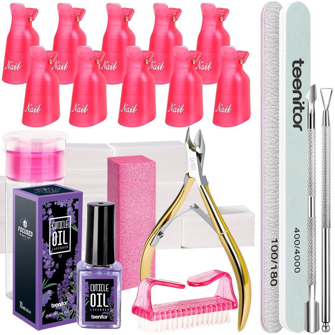 Teenitor Gel Polish Remover Kit, Nail Clips, Cuticle Nipper Cuticle Pusher, Nair Care Cuticle Oil, Teenitor Nail Gel Polish Dipp