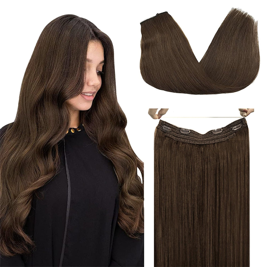 DOORES Hair Extensions Human Hair Chocolate Brown 16 Inch 95g Wire Hair Extensions Invisible Hairpiece Wire Extensions Natural Secret Fish Extensions