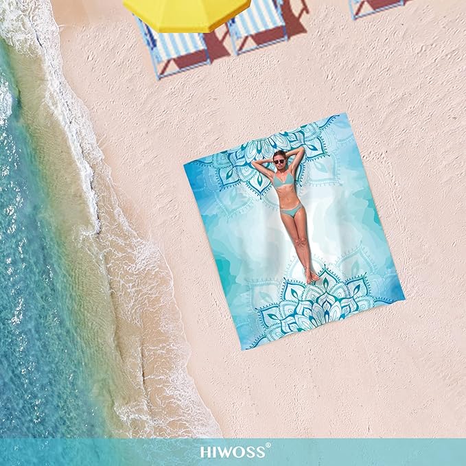 Beach Blanket Waterproof Sandproof Oversized 95”x 80”,Sand Free Beach Mat with Corner Pockets,Portable Mesh Bag for Beach Festival,Picnic,Travel and Outdoor Camping (Mandala)