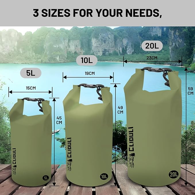 Waterproof Dry Bag,Roll Top Green Small Waterproof Backpack 2L/5L/10L/20L/30L/40L Floating Lightweight Bags for Kayaking, Boating, Fishing, Swimming Camping with Waterproof Phone Case