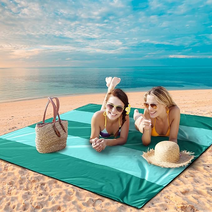 Beach Blanket Waterproof Sandproof Beach Mat 79" X 83" /10'x9'for 2-8 Adults Quick Drying Outdoor Picnic Mat Beach Accessories for Travel, Camping, Hiking